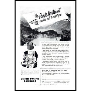 1953 Union Pacific Railroad Vintage Print Ad Northwest Columbia River Wall Art